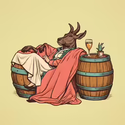 a man and a woman are sitting on some barrels