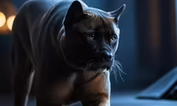 a black panther on a dark background with bright lights