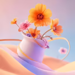a vase filled with yellow and pink flowers
