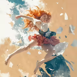 a woman jumping through the air with an umbrella