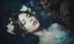 an image of a woman wearing flowers in her hair