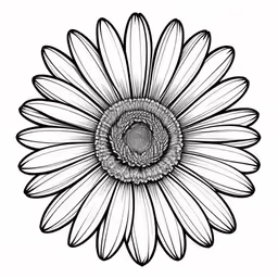 the center of a daisy drawing on a white paper,a black and white drawing of a flower,a black and white photo of a sunflower,a daisy flower in black and white with an intricate center,the shape and petals of an flower