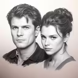 a black and white photo of the faces of two people