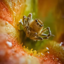 a small spider on top of an orange