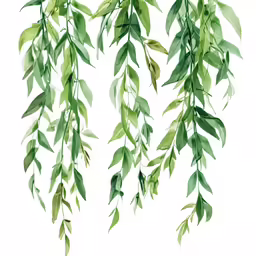 some very green leaves hanging from a tree branch