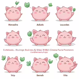 the cartoon piggy cat is making different expressions