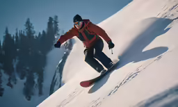 a person on a snowboard goes down a hill