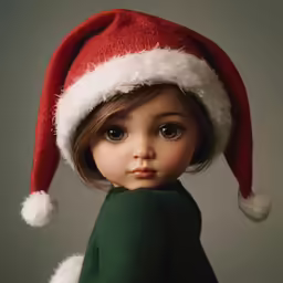 a close up of a doll wearing a santa hat