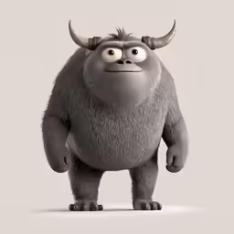 an angry looking, furry animal with large horns