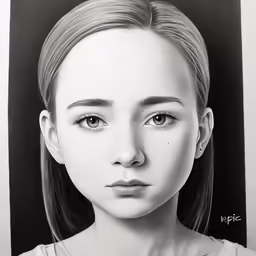 a drawing of a young girl with bangs