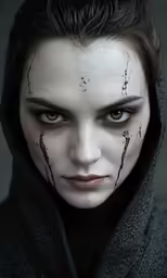 a girl with bloody paint on her face