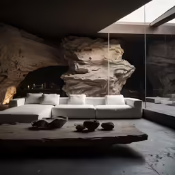 an elegant room with natural and modern materials
