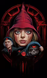 the character poster of the movie horror with her evil looking eyes