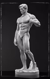 a man with muscular body standing on a pedestal