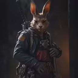 a rabbit dressed as a soldier is holding a sword