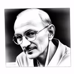 a black and white photo of a man with glasses
