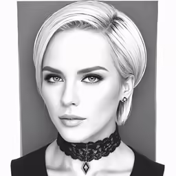 a woman with blonde hair wearing an earring and black top