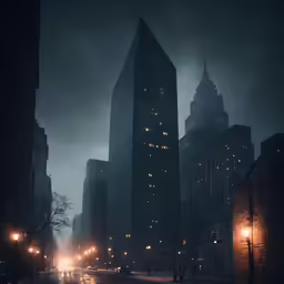 a very long street by some big tall buildings