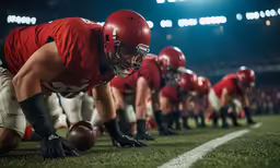 a group of people wearing helmets are lined up on the field