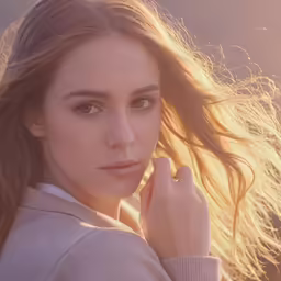 a close up of a person holding their hands against her neck