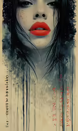 a drawing of a woman with blood dripping down the walls