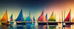 a collection of small sail boats in the ocean,many colorful sailboats floating on the water