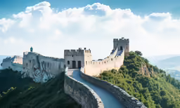 a very old castle with a long road in front of it