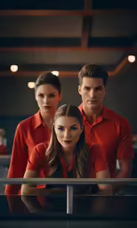 a girl and two men pose for the camera