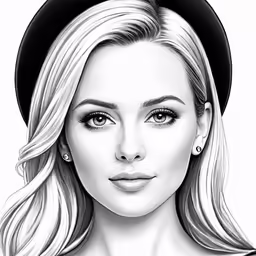 a drawing of the model in a black hat
