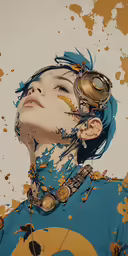 digital portrait of a woman with goggles and a clock