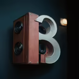 a number three in a metal box with speaker wires