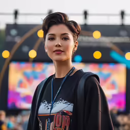 a woman in black sweatshirt looking to her right