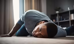 a man laying on the floor with a large piece of paper