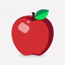a red apple with a green leaf and white background