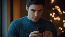 a man standing and looking at his cell phone