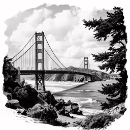 an artistic drawing of the golden gate bridge