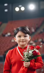 a little girl holding a flower in her hand