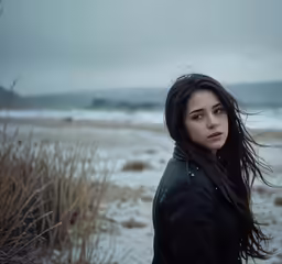 an image of a beautiful woman with a hair in wind