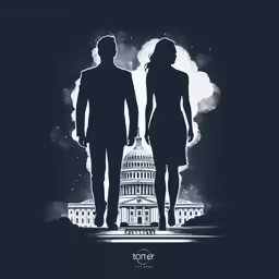 two people are standing in front of the united states capitol building