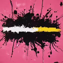 the abstract black and yellow paint is splattered on the wall