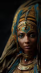 a woman in a head piece and costume,an oriental female with intricate hair wearing a headdress