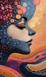 the painting shows an artistically - colored woman with her eyes closed