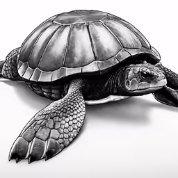 a black and white drawing of a turtle