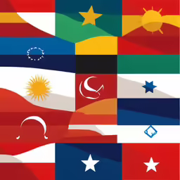 a picture of several flags in various colors