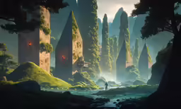 a man stands on a rock near a forest
