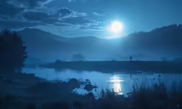 a man standing on a lake at dusk