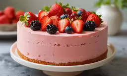 a strawberry cake on top of a white plate