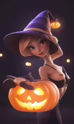a cartoon witch with a big pumpkin