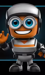 a cartoon character with headphones and a blue background