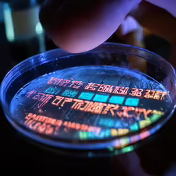 a person holding up a plastic tray with many colored labels